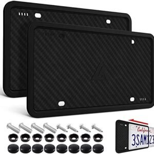 Aujen Silicone License Plate Frames,2 Pack Black Side-Opening License Bracket Holder with Easy Installation, License Plate Frame Without Obstruction.Rustproof, Rattle Proof & Weatherproof Universal