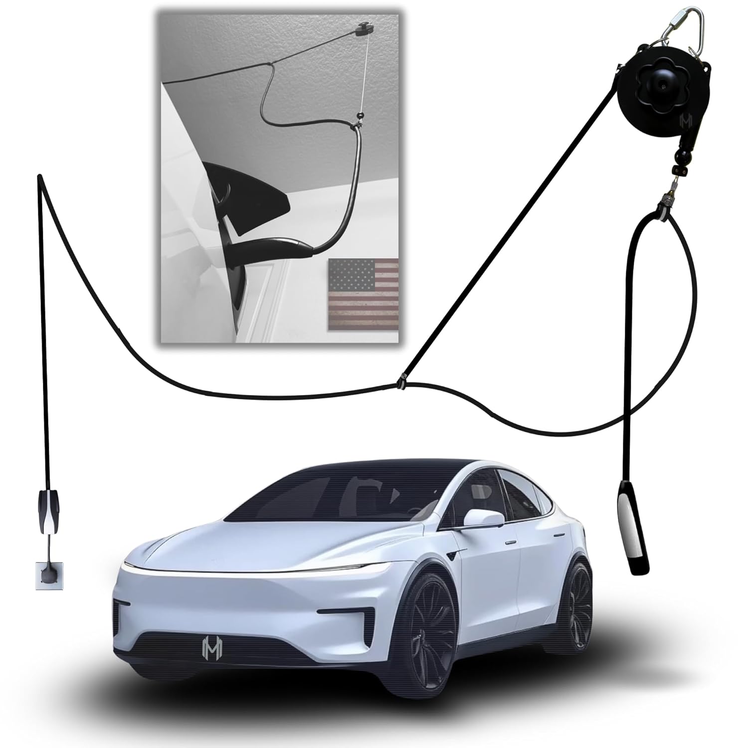 ChargeFlex Universal EV Overhead Retractable Cable Organizer Management System for Tesla and Other EVs (Made in USA) for All Level 2 Chargers - Mounts to Ceiling and Wall -...
