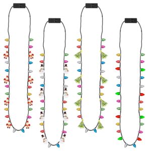 Christmas Necklace, 4Pcs Light Up Christmas Necklace, Glowing Bulb Xmas Tree Santa Candy Cane Necklaces, 3 Modes Colorful Xmas Party Favors, Ugly Xmas New Year Eve Party...
