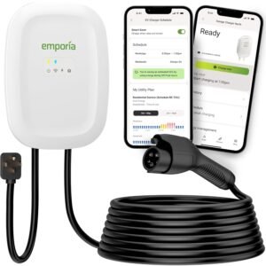 EMPORIA Level 2 EV Charger - NEMA 14-50 EVSE w/ J1772 Connector - 48 amp EV Charger Level 2, 240v WiFi Enabled Electric Vehicle Charging Station, 25ft Cable, White