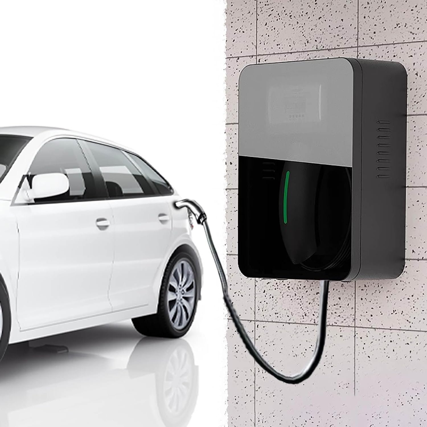 EV Charging Wall Cable Cover Universal, EV Electric Vehicle Car Charger Cover Protector with Tempered Glass, Tesla Charger Housing Box Weatherproof