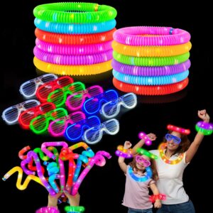 Glow in the Dark Party Favor Supplies for Kids 24 PCS, Christmas Glow Sticks & Neon Glasses Stocking Stuffers for Toddler, LED Light Up Toy Bracelet Necklace Accessories for...