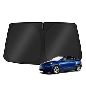 KUST Windshield Sun Shade for 2017-2026 Tesla Model Y/Model 3 Sunshade Accessories (Fit 2025-2026 Model Y Juniper / 2024 Model 3 Highland) Upgraded Foldable Sunshade, Blocks UV...