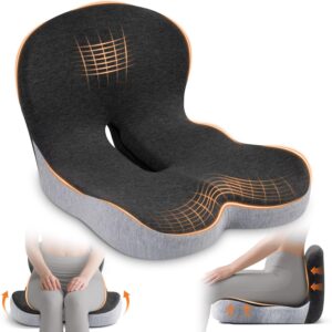 Seat Cushion, Office Chair Seat Cushions for Office Chair with L-Shaped Ergonomic Design, Memory Foam Chair Cushion for Long Sitting Office Worker(Black Gray)