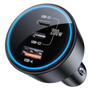 USB C Car Charger Fast Charging 200W, Dual PD 100W Type C Car Charger, PD3.0/QC4.0/PPS Cigarette Lighter Adapter for iPhone 16/15/14/13/12, Galaxy S22/S21 Ultra, MacBook, Laptop...